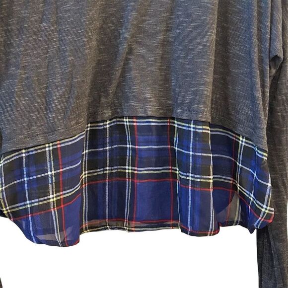 Wet Seal Women's XL Gray Hooded Sweatshirt with Plaid Hem - Picture 7 of 9